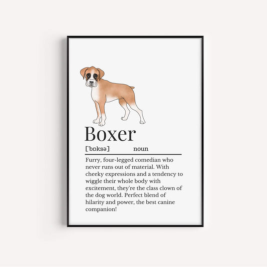 Illustrated Boxer Dog Definition Print