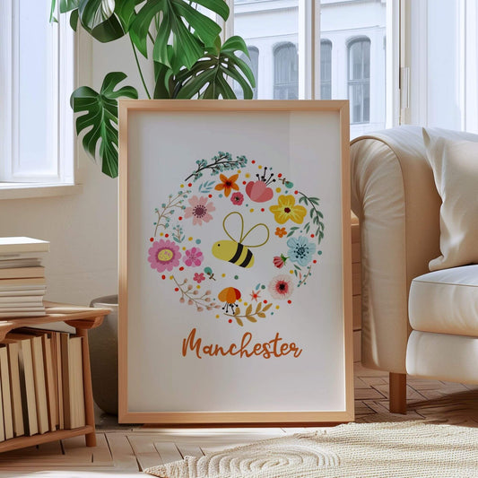 Floral Manchester Bee Print