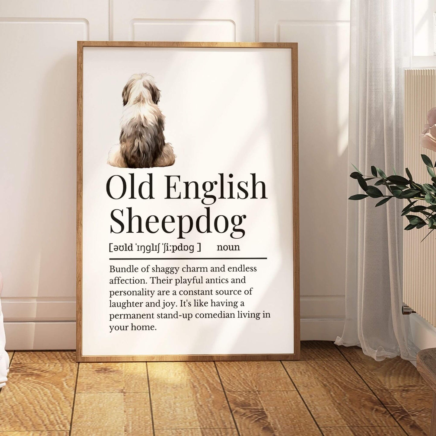 Illustrated Old English Sheepdog Definition Print