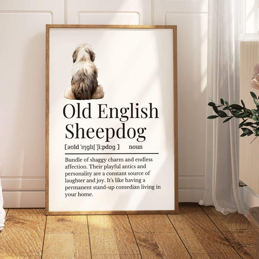 Illustrated Old English Sheepdog Definition Print