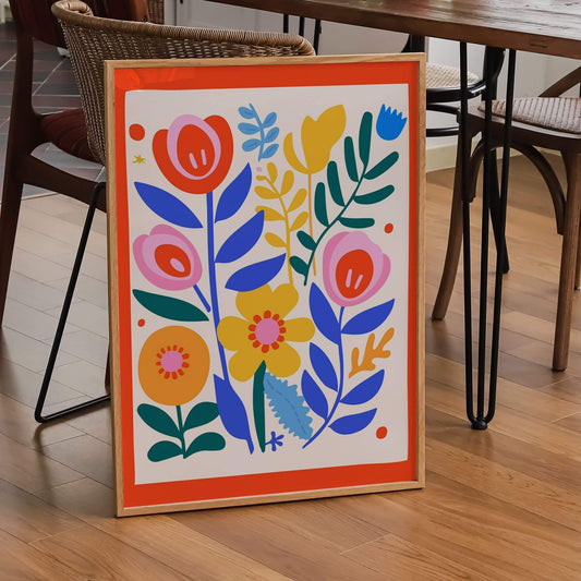 Flowers in Orange Frame Print