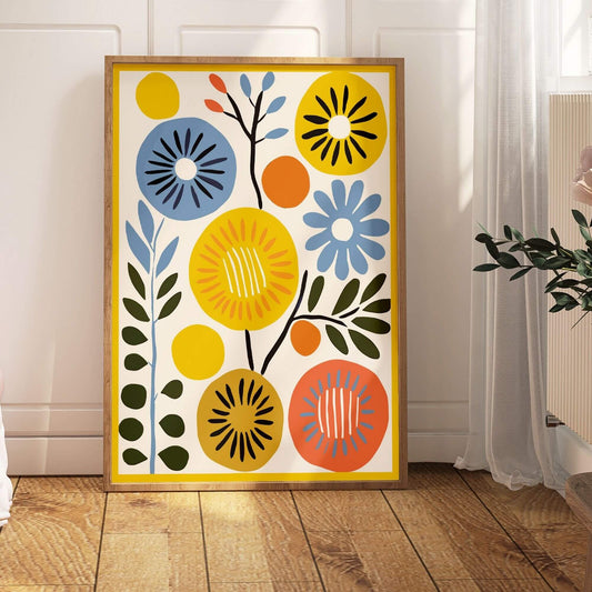 Yellow Mid Century Modern Floral Print